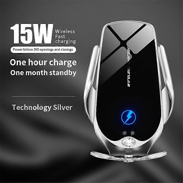 V56 Trådlös Billaddare Fäste Infraröd Induktion Automatisk Fastklämning Luftventil Trådlös Laddare Mobilhållare för Resenavigation Silver