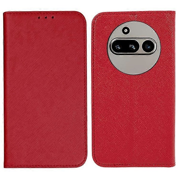 Kompatibelt Skal för Nothing Phone (3a) Fodral Korsstruktur Läder Telefonskydd Dold Magnetisk Red