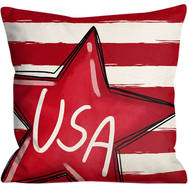 4. heinäkuuta tyynynpäälliset 18x18, isänmaalliset koristetyynynpäälliset punaisilla, valkoisilla ja sinisillä USA-tähtikuvioilla, Memorial Day -vintage-pellavatyynyliina olohuoneeseen