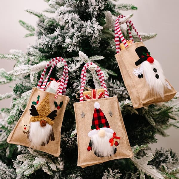 Julrandig tygpresentpåse Söt tecknad jultomte Snögubbe Älg