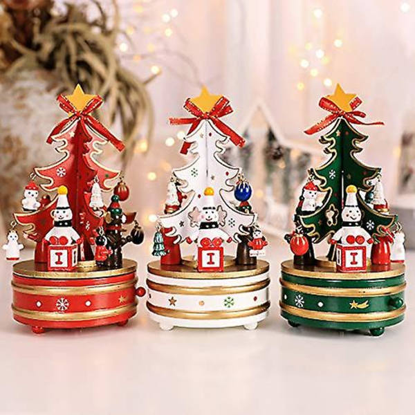 Joulukaruselli-musiikkirasia, jossa on 4 hahmoa, puinen joulukuusi Merry go-round -juhlalahja kotiin joulukoristeita Green