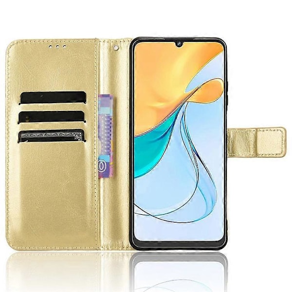 Kompatibel for ZTE Blade V50 Vita Lærdeksel med Stropp Telefon Lommebok Stativ Veske Gold