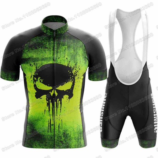 2023 Skull Cykeltröja Set Justiceiro Cykelkläder Herr Punisher Road Bike Shirt Kostym Cykel Bib Shorts MTB Ridkläder 8 XS