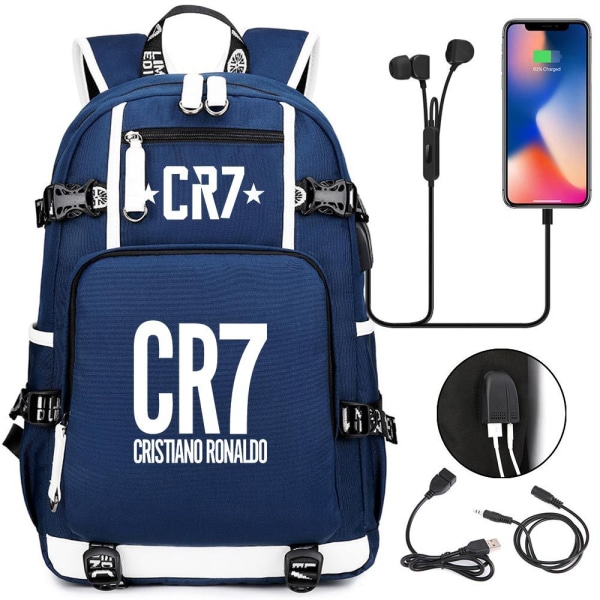 Football Star CR7 USB-opladningsrygsæk Skoletaske Travel Notebook Laptoptasker til børnestuderende style 18