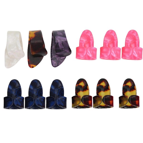 12 stk. Plekter for fingre Celluloid Tommel Pekefinger Gitar Tilbehør med Oppbevaringsboks
