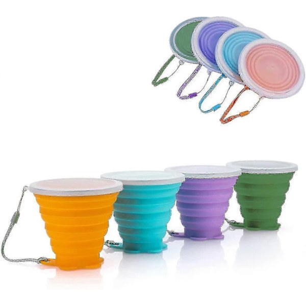 Silikon Hopfällbar Resmugg - Silikon Vikbar Campingmugg Med Lock - Expanderbar Drickmuggsset - Portabel, Graderad