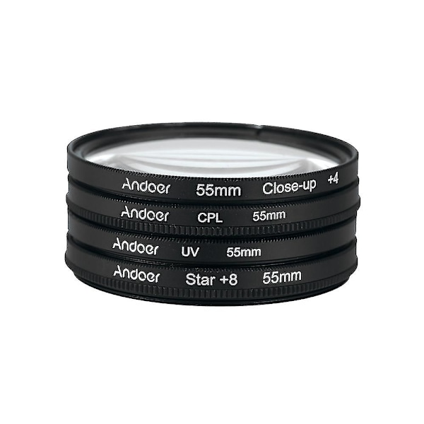 Andoer 55mm UV+CPL+Närbild+4 +Stjärn 8-Punkt Filter Cirkulärt Filter Kit Cirkulärt Polariseringsfilter Mac TY