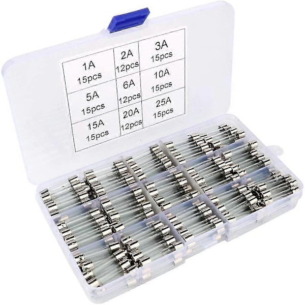 126 kpl Lasisulake, 6 x 30 mm Lasipatruunasulake, Nopea Auton Sulake, Nopeat Lasisulakkeet (ampeeri 1A 2A 3A 5A 6A 10A 15A 20A 25A)