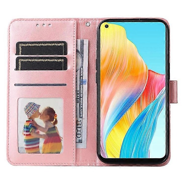 Kompatibel med Oppo A78 4G Støtsikkert Telefondeksel Solsikke Trykt PU Lær Lommebok Stativ Veske Pink