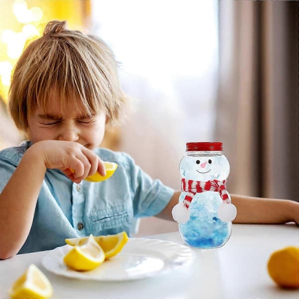 10-pack juldryckesflaskor formade som snögubbar, juliga plastflaskor för juice med halsdukar
