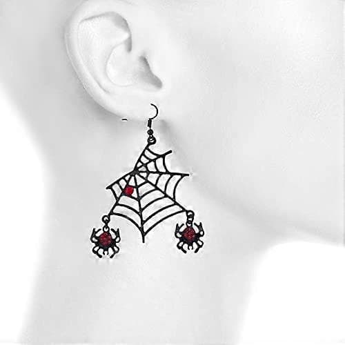 Halloween Sort Edderkoppespind Vedhæng med Røde Rhinestone Ører