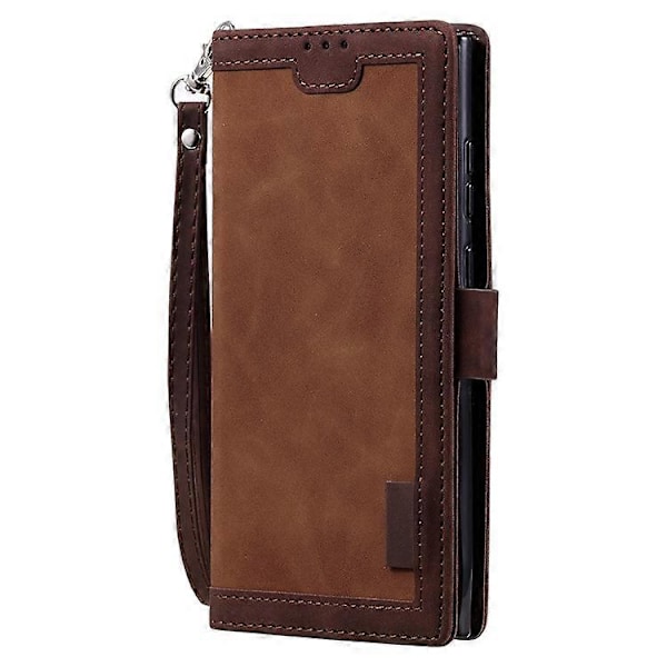 Kompatibelt för Samsung Galaxy S23 Ultra Retro Splicing Stil PU Läder Stötsäkert Telefonfodral Plånbok Ställ Folio Flipskydd med S Brown