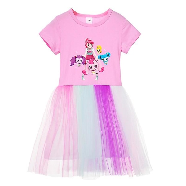 Tyttöjen kesämekko Sydämen Ping Prinsessamekko Anime Cosplay Puvut Tyttöjen Syntymäpäiväjuhlat Vaatteet Urheilu laskostettu hame W1469-pink 140(7-8T)