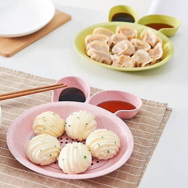 2 stk. Dobbeltlags Dumpling Mat Dreneringsplate Dyppesaus Serveringsfat Skål Q