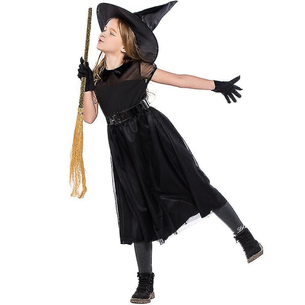Snabb leverans Halloween Häxadräkt Svart Mesh Lilla häxa Barndräkt Utförande Kostym Fotografi Kostym Cosplayklänning S