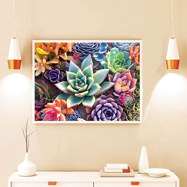5D Diamantmålningskit för vuxna - Måla med diamanter Full rund borr 5D Diamantprickar Hantverk Diamantkonstkit (suckulenter 30 x 40 cm)