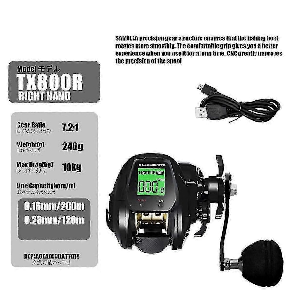 TX800 Baitcasting Fiskehjul Elektronisk Stor LED-skærm Høj Hastighed 7.2:1 10kg Vandtæt Støbe Tromlehjul Højre