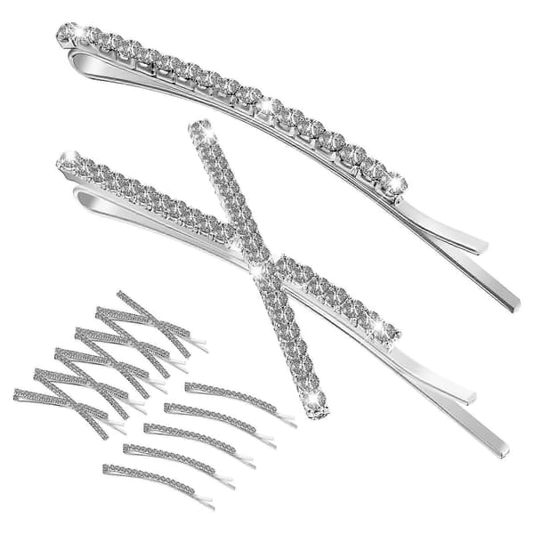 X-formade hårnålar med strass, stilren design för kvinnor, studentfirande, silver, 12 st