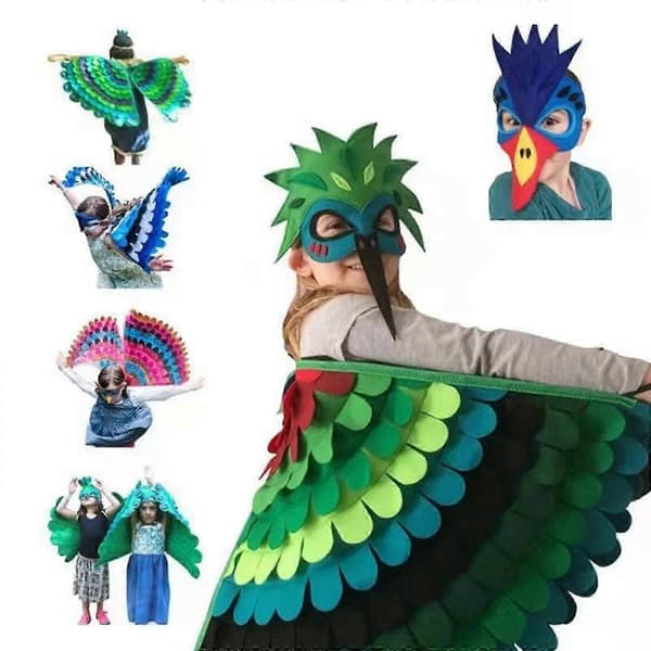 Fågelcape med vingar, uggla/påfågel, maskeradkostym för barn Style19