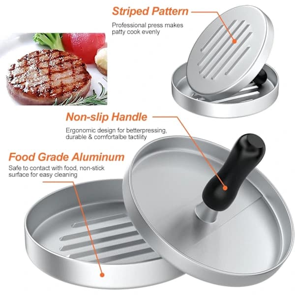 Hamburgerform, non-stick aluminium hamburgerform, til at presse kød og grille eller bage hamburgerform (sølv).