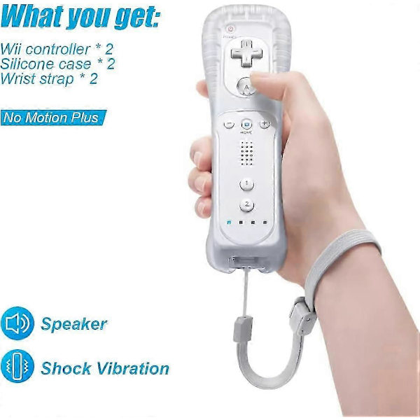 Ersättnings Wii-handkontroll 2-pack, Wii Remote Controller, med silikonskal och handledsrem, Fjärrkontroll för Wii/Wii U, Vit-Bra