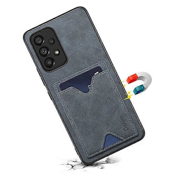 DENIOR Yhteensopiva Samsung Galaxy A53 5G Nahkapäällysteinen TPU-suojakuori Jalustalla ja Korttipaikalla Grey