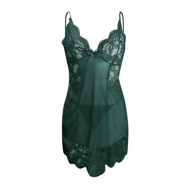 Naisten seksikäs alusvaatteiden spagettihihna pyjamat yksivärinen babydoll yöpaita Green 3XL