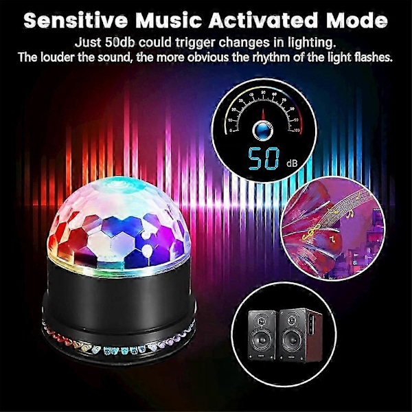 Diskokule LED Diskokule, RGB Diskolys, Partylys, Musikkstyrt