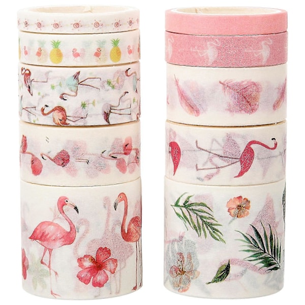 10 ruller Washi-tape Flamingo-tape Estetisk Washi-tape Dekorativ Scrapbooking-tape