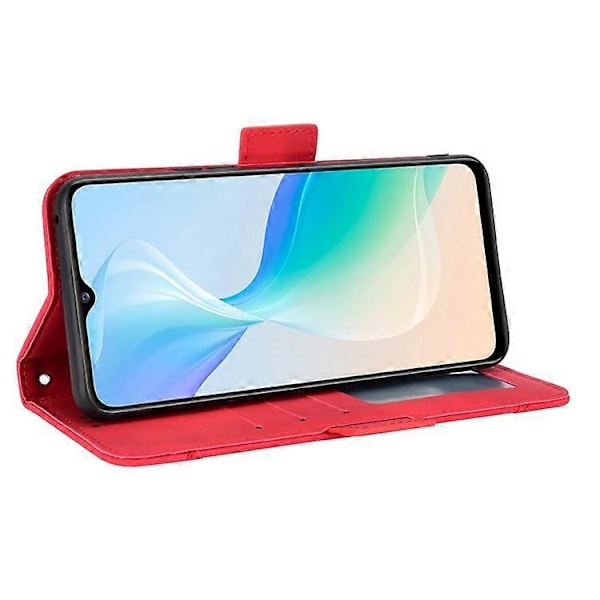 Yhteensopiva vivo Y76 5G PU-nahkainen korttipaikallinen suojakotelo, jossa on kaksoismagneettilukko, lompakkoteline ja puhelinkuori Red