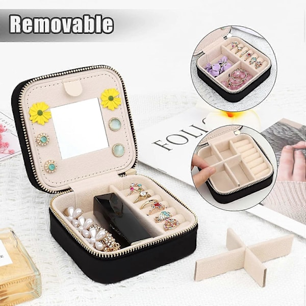 Mini Rejse Smykkeskrin i Velour med Spejl, Rejse Smykkeæske Organizer, Lille Smykke Organizer Opbevaring til Ringe Øreringe Halskæder Armbånd, Bl