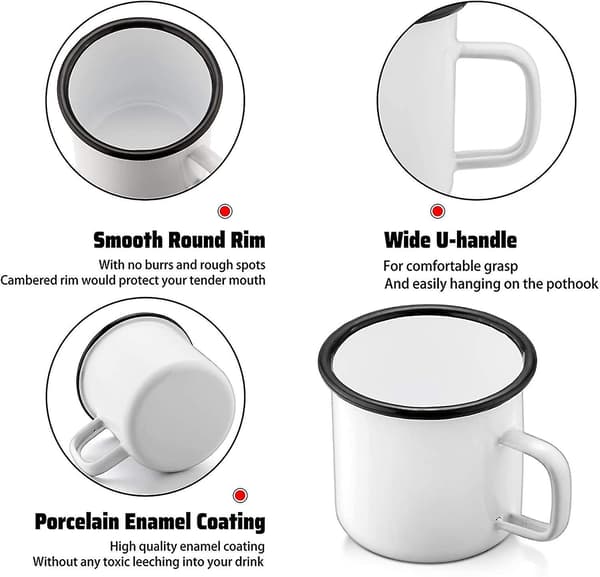 12 Oz Emalj Kaffe Camping Mugg Set. Litet Sött Te Camp Emalj Mugg Set