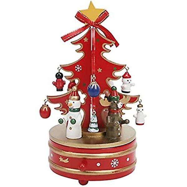 Joulukaruselli-musiikkirasia, jossa on 4 hahmoa, puinen joulukuusi Merry go-round -juhlalahja kotiin joulukoristeita Green