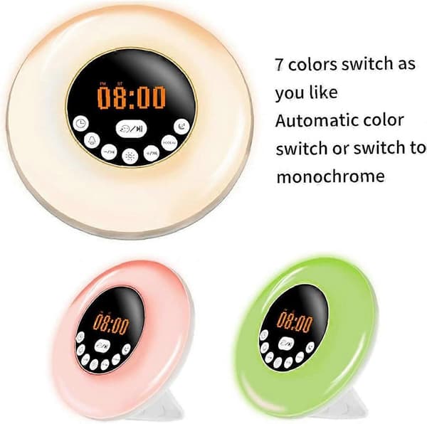 Klokke, Sunmostar, RGB-belysning, Bluetooth: 5.0/USB, Plast, Hvit/Svart