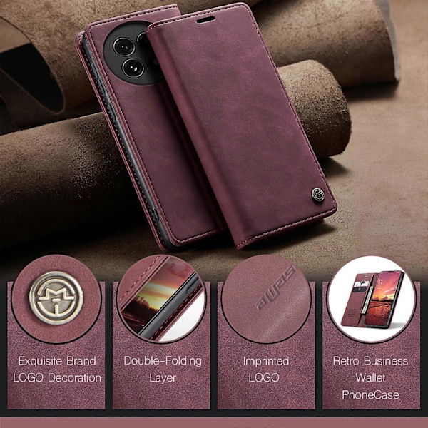 Kompatibelt för OnePlus 13 Plånboksfodral CASEME 013-serien PU Läder Telefonskal Ställ Red