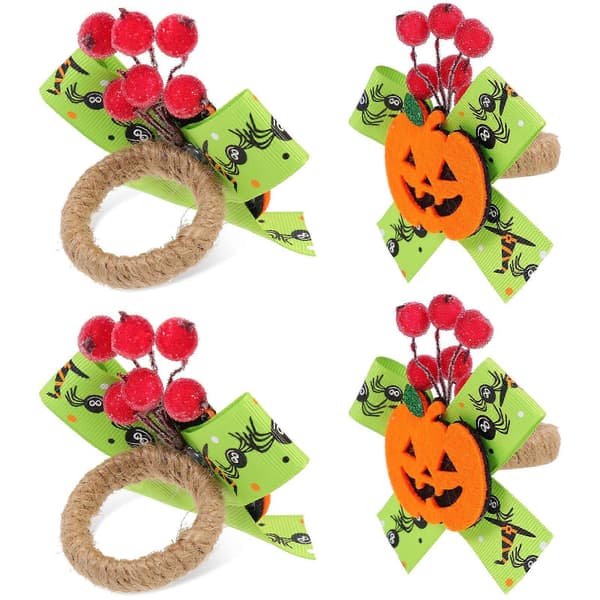 Halloween Servietringe Sløjfe Græskar Dekor Bær Elegant Middagsforbedring 7x6x4cm