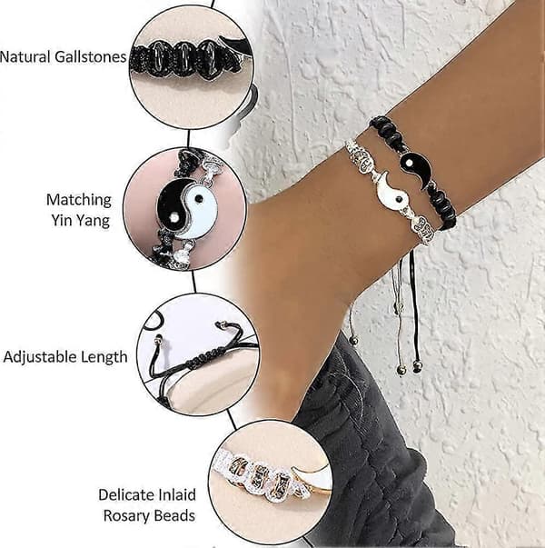 2 Matchende Yin Yang Armbånd, Justerbart Vævet Armbånd til Parforhold