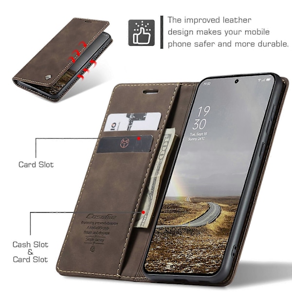 Kompatibelt för OnePlus 13 Plånboksfodral CASEME 013-serien PU Läder Telefonskal Ställ Espresso