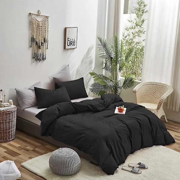 Solid Svart Täcke Set Queen Herrar Pojkar Enfärgat Svart Queen Size Sängkläder Täcke Set Bomull Kvinnor Flickor Helt Svart Sommartäcken Vuxna Tonåringar Mörk Co