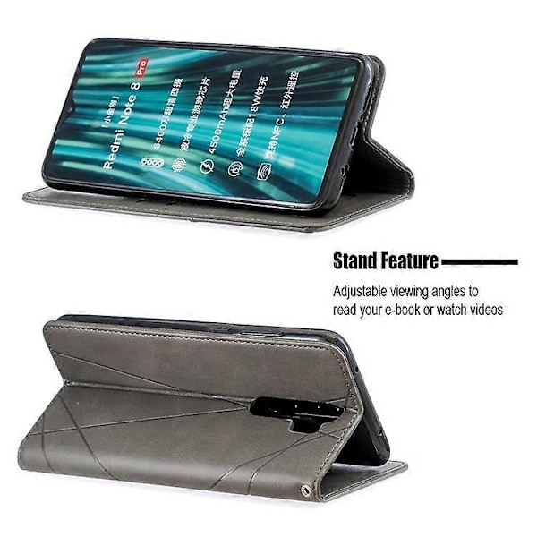 Geometriskt Mönster Ställ Läder Korthållare Fodral Kompatibelt För Xiaomi Redmi Note 8 Pro Grey