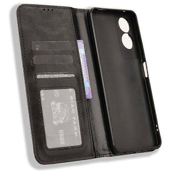 Kompatibelt Skal för TCL 505 T509K T5094 Retro Läder Magnetisk Stängning Flip Fodral Black