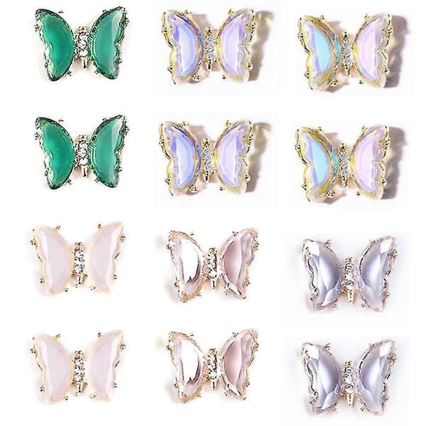 Rhinestones for negler, 3D sommerfugl-neglepynt, DIY kunstdekorasjonstilbehør