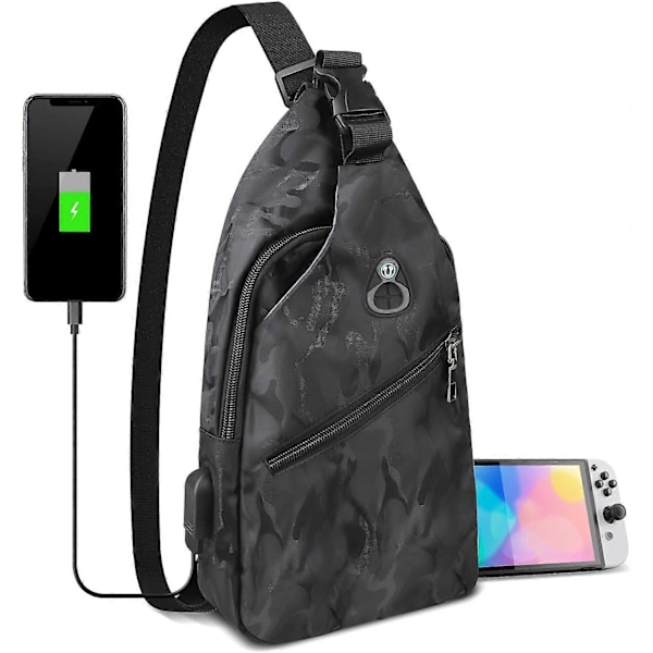 Sling Crossbody -reppu Nintendo Switch/Lite/OLED:lle, kannettava vedenpitävä olkalaukku/rintalaukku NS-konsolille, musta