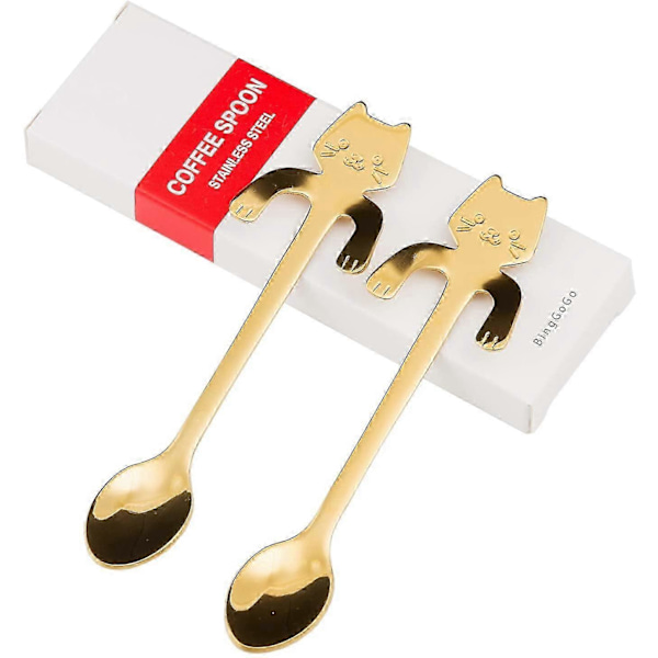 Söt Katt, Kaffesked, Tesked, Rostfritt Stål, 4 st (Guld)