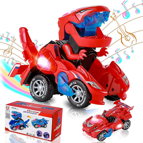 Muuntuva dinosaurusauto, Muuntuva dinosaurus LED-auto valolla ja musiikilla, 2 in 1 automaattinen dinosaurusmuuntoauto, Dinosaurusmuuntaja