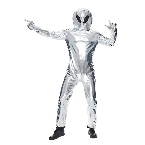 Sliver Outer Space Alien herrdräkt Ufo Explorer Uniform Fancy Dress Astronautkostym för man kosmonaut rymddräkt L