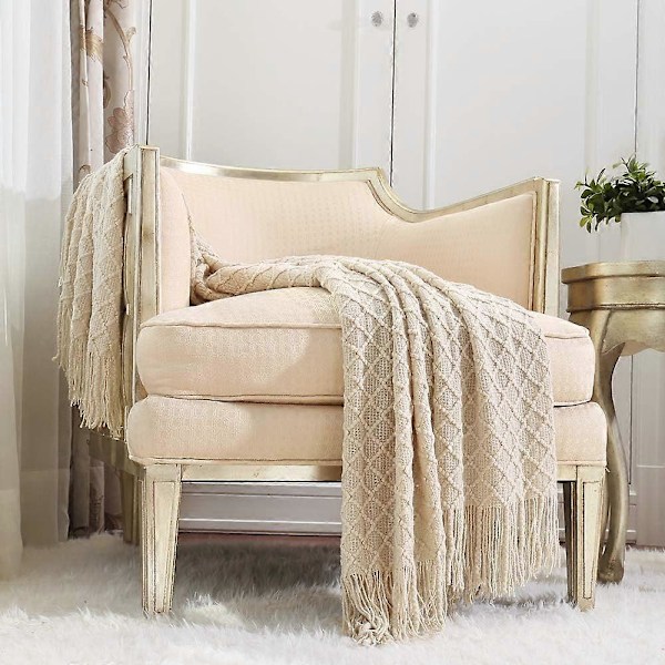 Hjemmeinnredning Rustikk Sofa Stol Seng Teppe, Mykt, Varmt, Komfortabelt og Lett, Egnet for Vår- og Sommerreiser (127,7cm X 152,4cm Beige/Elfenben)