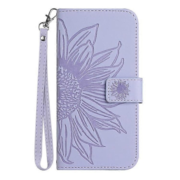 Kompatibelt för Samsung Galaxy M53 5G HT04 Skin-touch PU Läder Mobiltelefon Skydd Skal med Tryckt Solros Ställ Plånboksfodral LightPurple