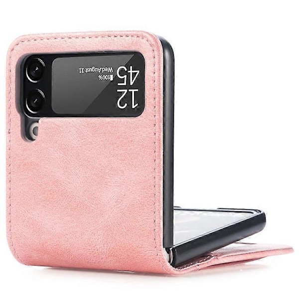 Yhteensopiva Samsung Galaxy Z Flip4 5G Kannettava Lompakko Puhelinkotelo PU-nahkapäällysteinen Kova PC-kuori Taitettava Puhelinkuori Pink