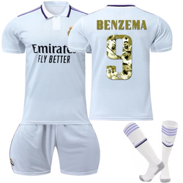 22 Golden Globe -voittaja Golden No. 9 Benzema -jalkapallopuku koti- ja vieraspelipaita home field 2XL